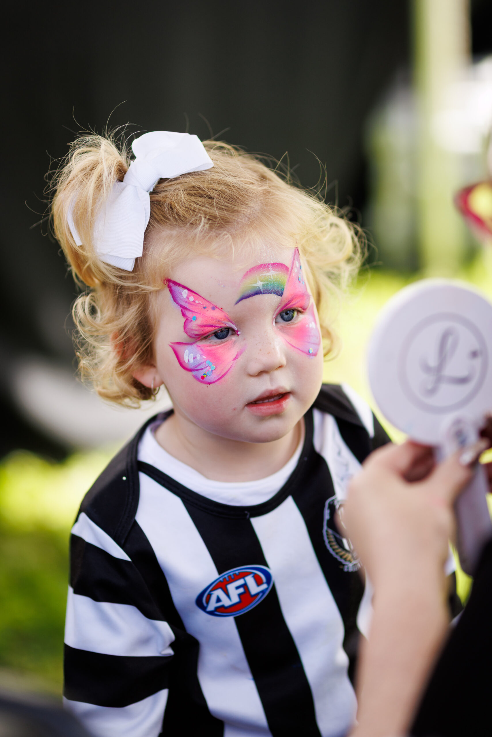 Face Painting Collingwood AFLW 26 Pink Butterfly